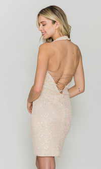 Short Sequin Halter Homecoming Dress 8814