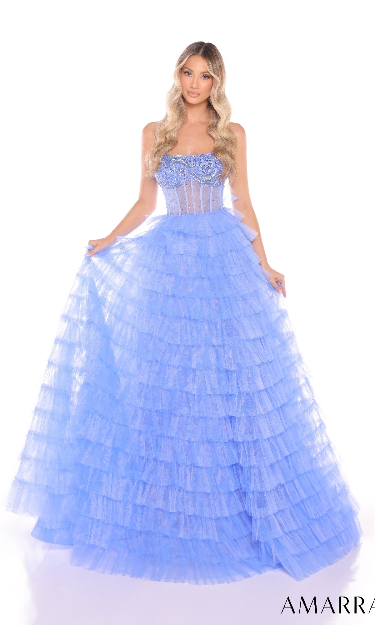 Strapless Mini-Ruffle Prom Ball Gown: Amarra 88297