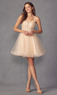 Sheer-Bodice Short A-Line Prom Dress 883