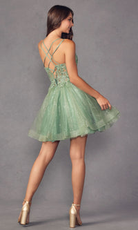 Sheer-Bodice Short A-Line Prom Dress 883