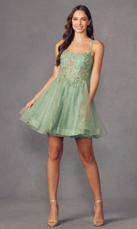 Sheer-Bodice Short A-Line Prom Dress 883