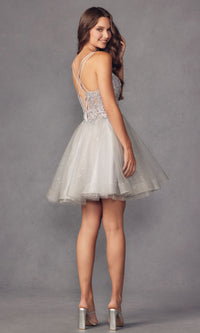 Sheer-Bodice Short A-Line Prom Dress 883