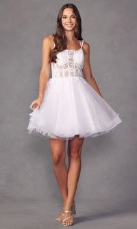 Sheer-Bodice Short A-Line Prom Dress 883