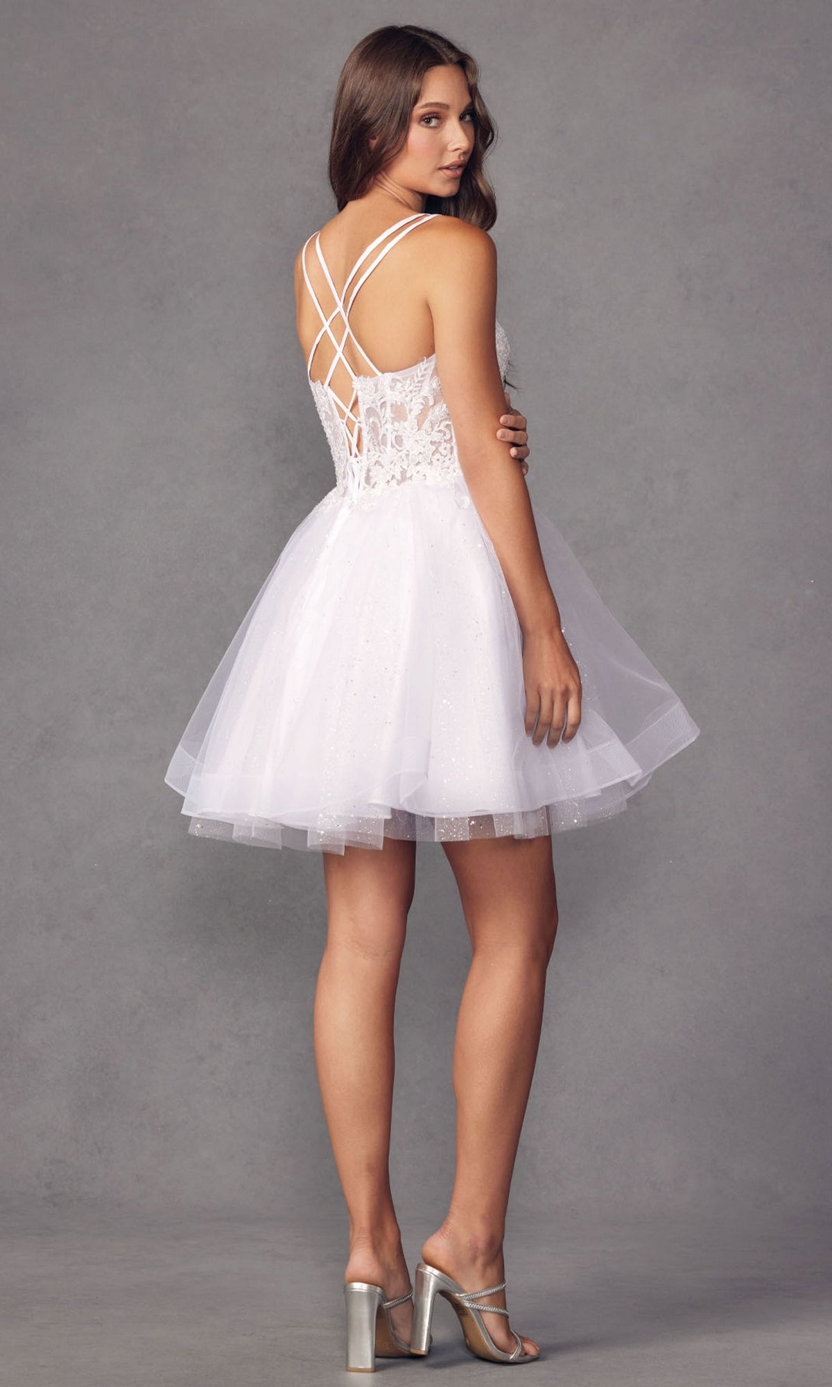 Sheer-Bodice Short A-Line Prom Dress 883