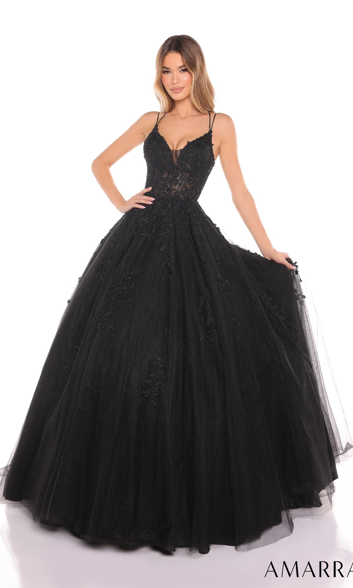 Sheer-Corset Long Lace Prom Ball Gown 88536