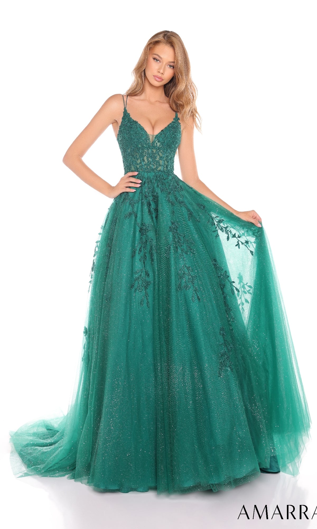 Sheer-Corset Long Lace Prom Ball Gown 88536