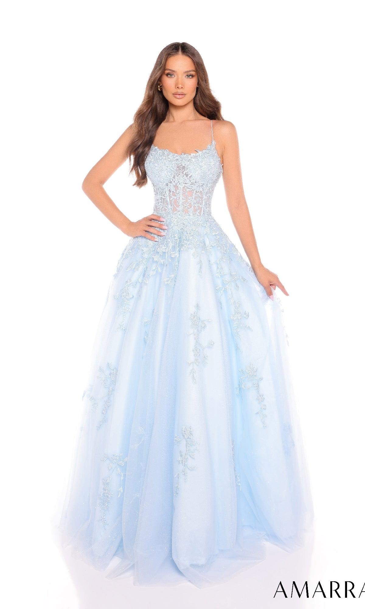 Amarra Sheer-Corset Long Prom Ball Gown 88584