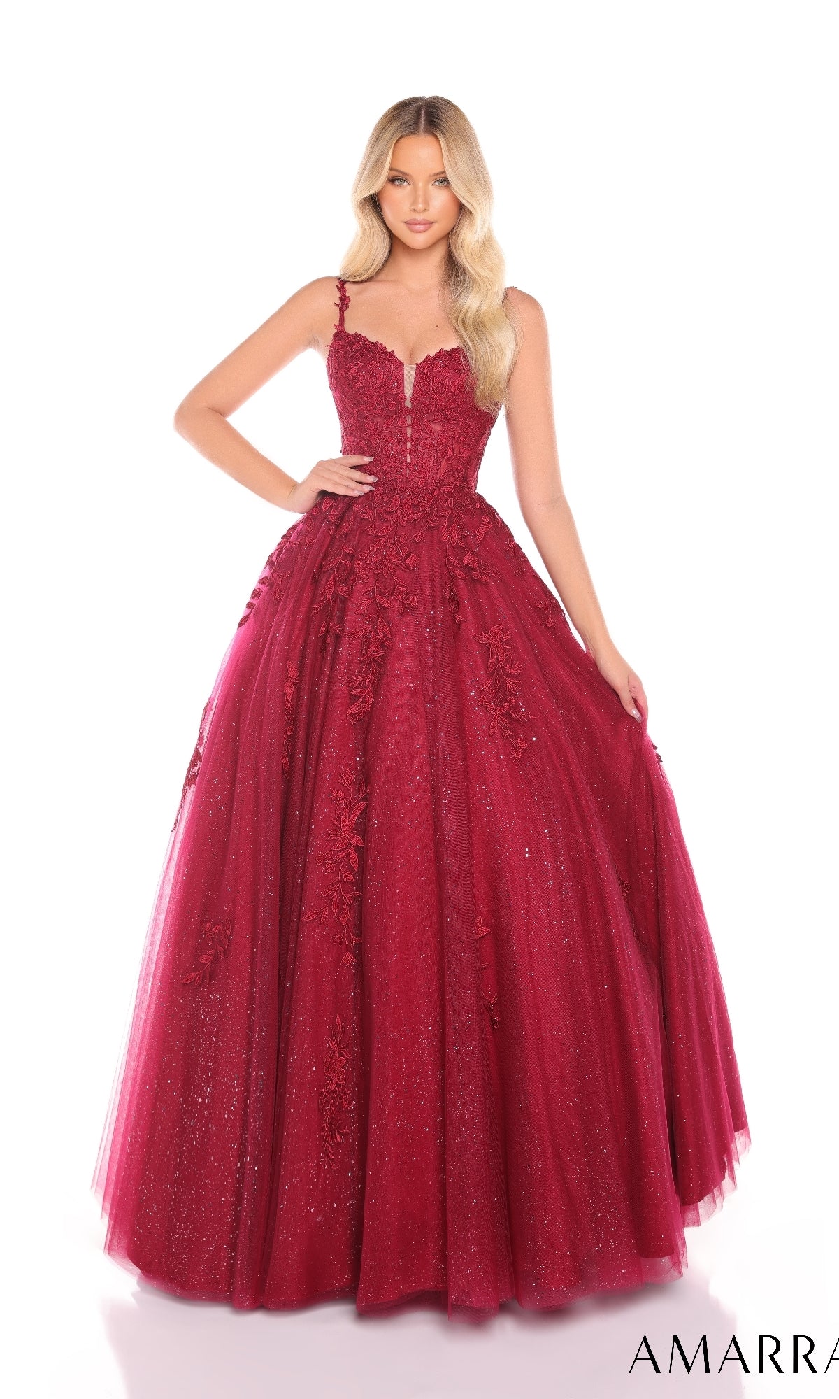 Floral Lace Prom Ball Gown: Amarra 88590