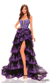 Amarra Sheer-Sides Long Ruffled Prom Dress 88745