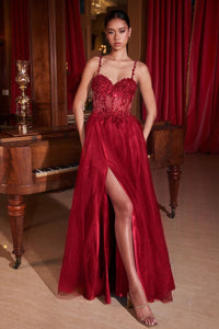 Glitter-Tulle Long Prom Dress: Ladivine CD0234