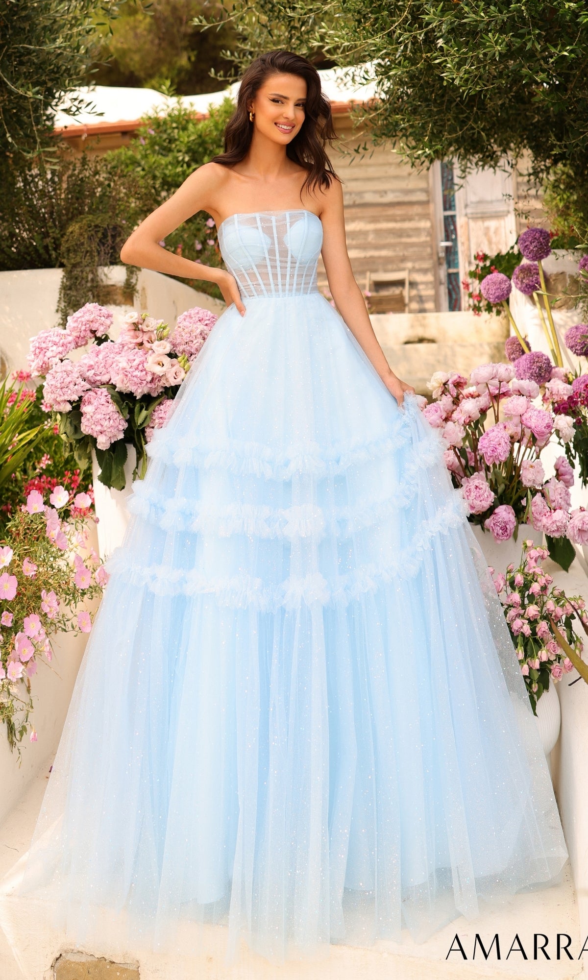 Amarra Strapless Sheer-Bodice Prom Ball Gown 88794