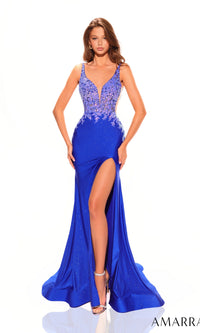 Amarra Sheer-Sides Long Beaded Prom Dress 88808