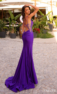 Amarra Illusion-Sides Long V-Neck Prom Dress 88809