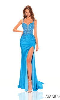 Amarra Lace-Up Corset-Back Long Prom Dress 88823