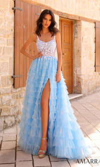 Amarra Deep V-Back Long Ruffled Prom Dress 88833