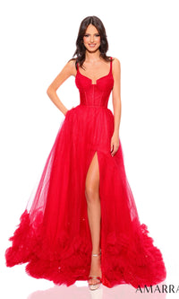 Sheer-Corset Long A-Line Ruffled Prom Dress 88872