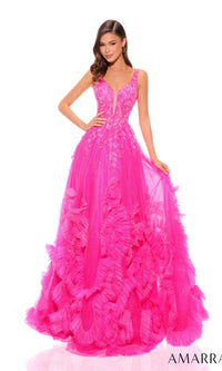 Amarra V-Neck Long Ruffled Prom Ball Gown 88880