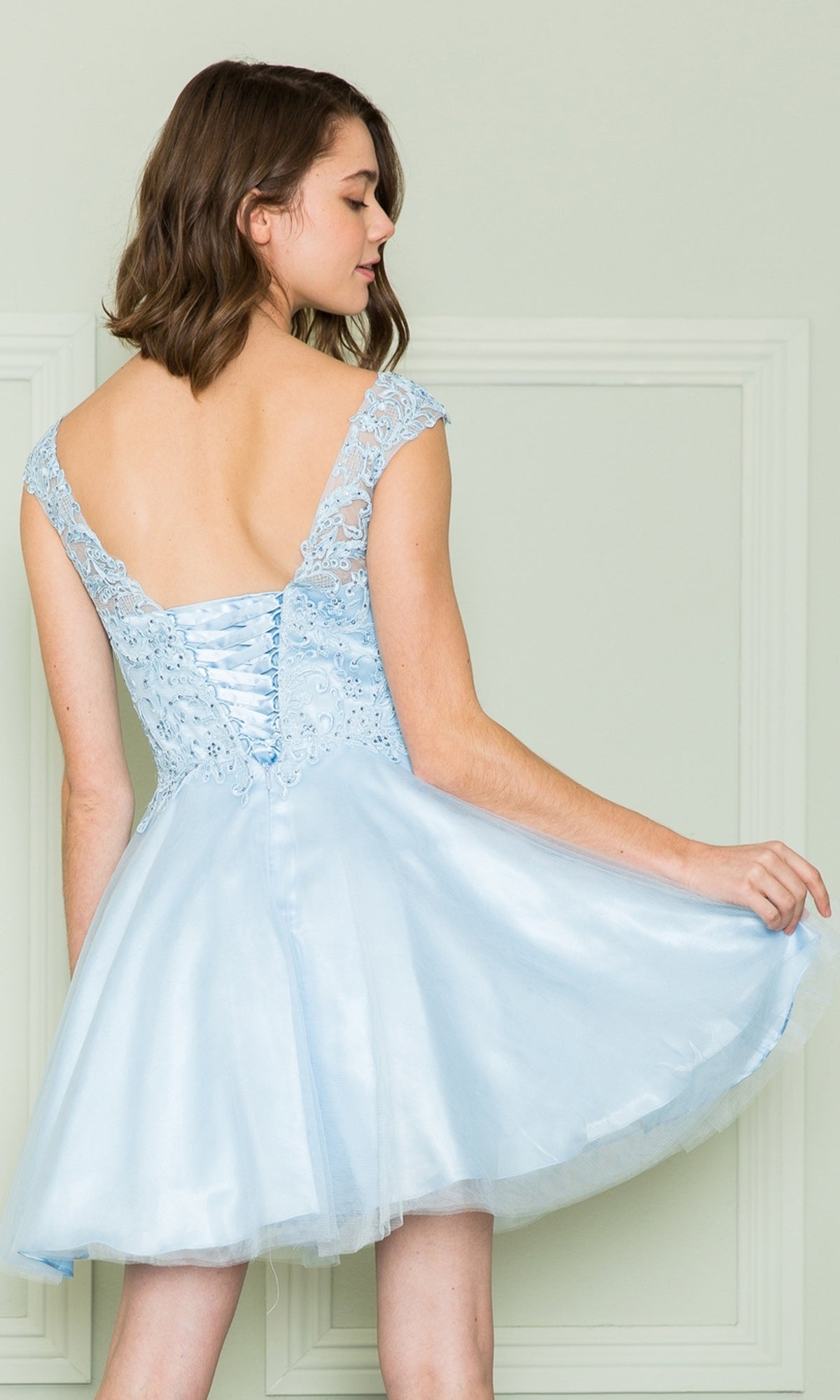 Lace-Bodice Short Babydoll Homecoming Dress 8902