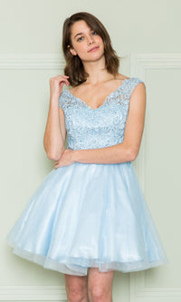 Lace-Bodice Short Babydoll Homecoming Dress 8902