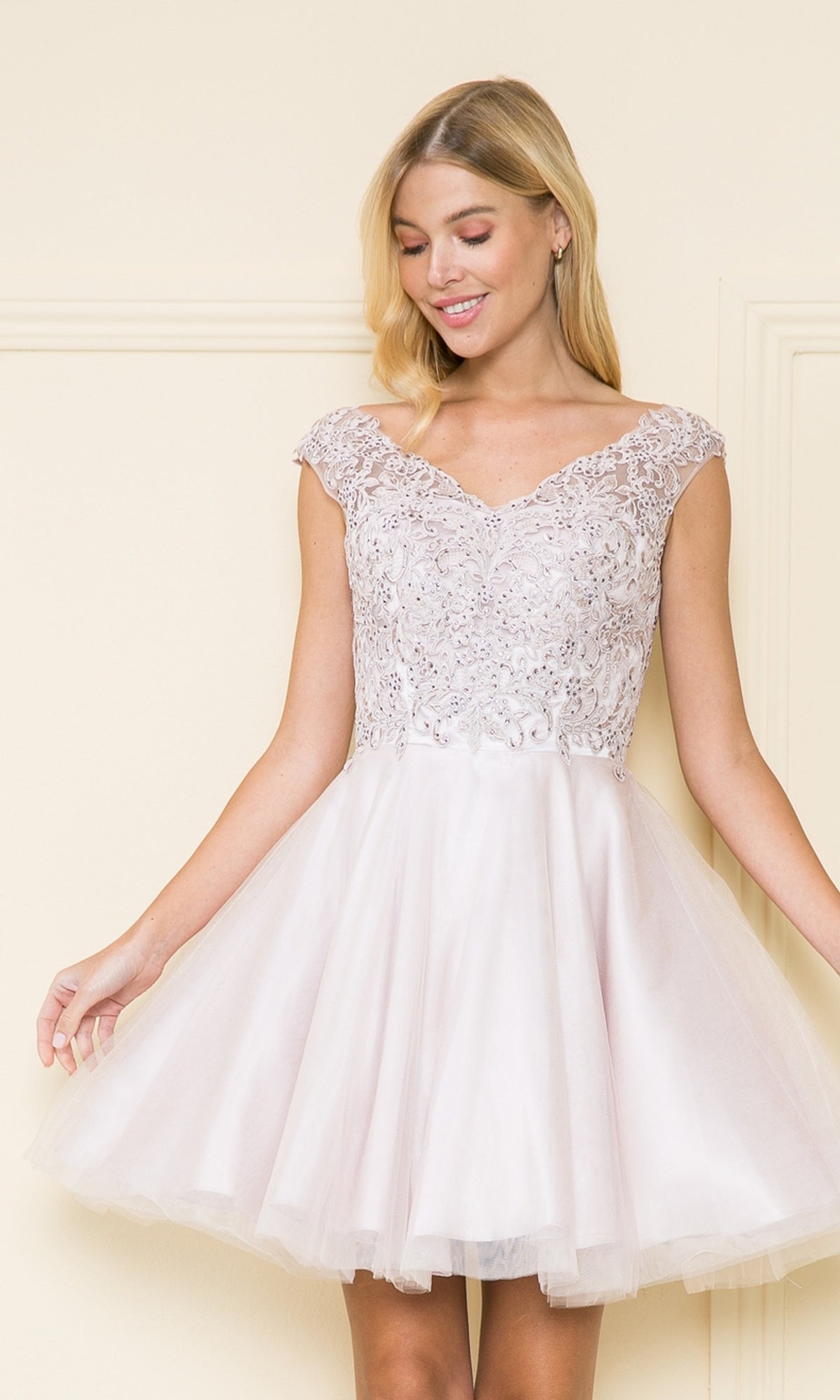 Lace-Bodice Short Babydoll Homecoming Dress 8902