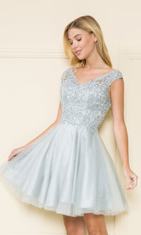 Lace-Bodice Short Babydoll Homecoming Dress 8902