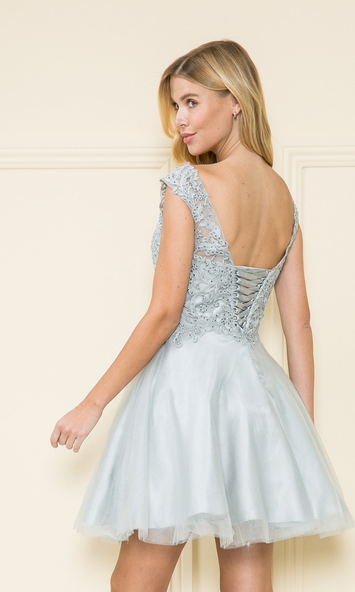 Lace-Bodice Short Babydoll Homecoming Dress 8902