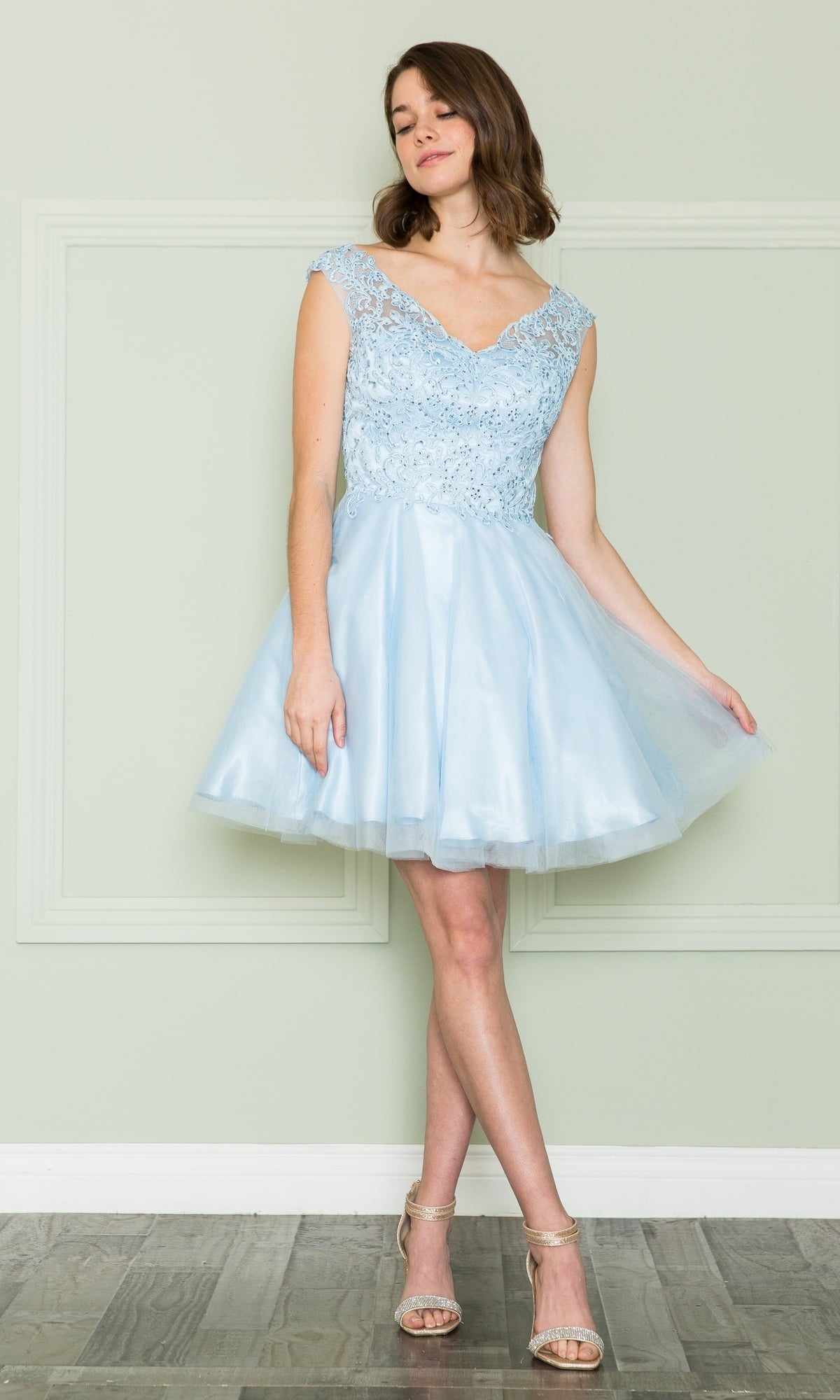 Short Babydoll Homecoming Dress with Lace - PromGirl