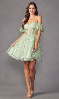 Off-Shoulder Sheer-Corset Short Prom Dress 891