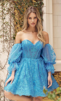 Puff-Sleeve Short Strapless A-Line Prom Dress 895