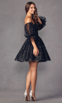 Puff-Sleeve Short Strapless A-Line Prom Dress 895