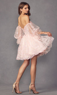 Puff-Sleeve Short Strapless A-Line Prom Dress 895