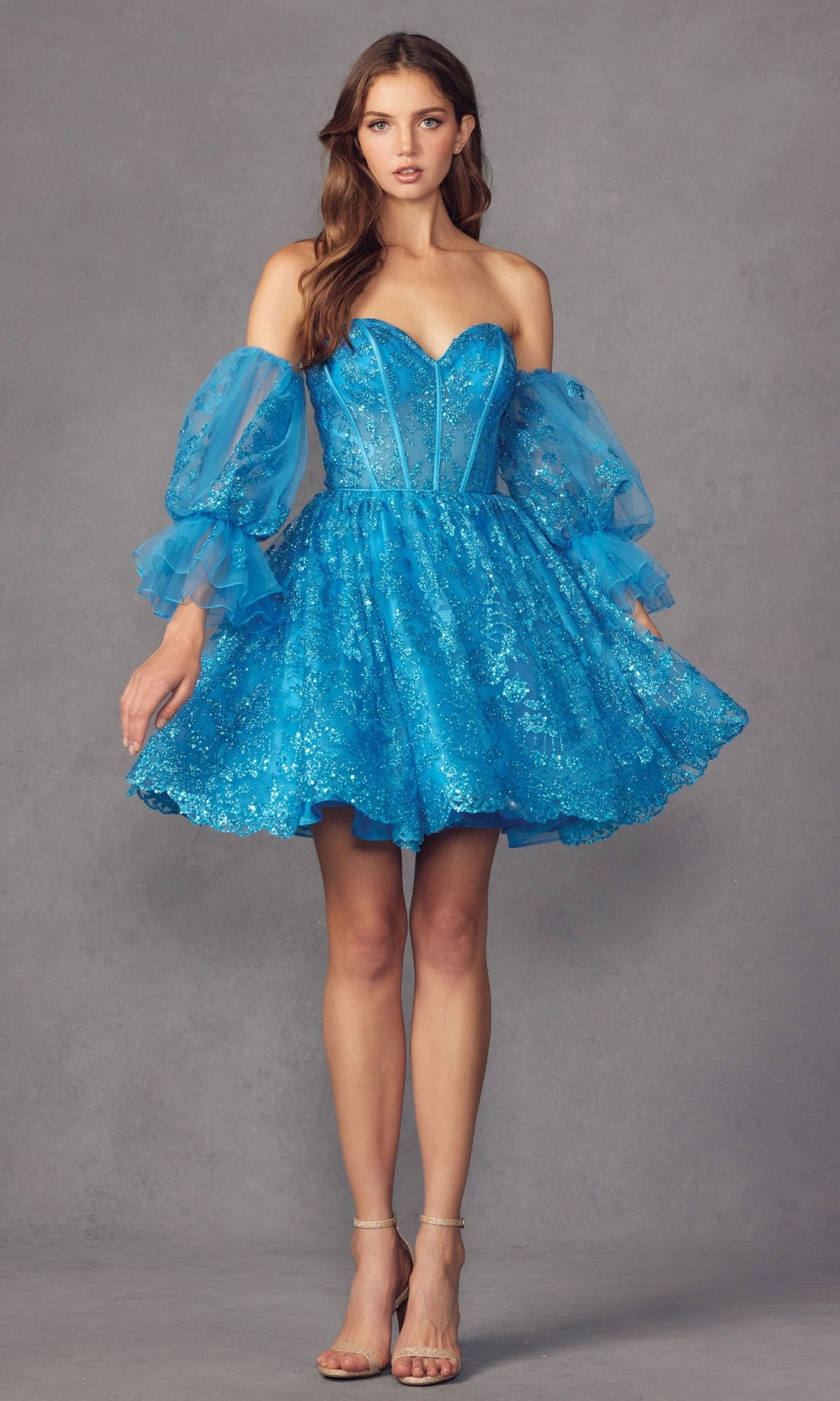 Puff-Sleeve Short Strapless A-Line Prom Dress 895