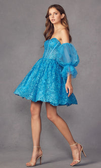 Puff-Sleeve Short Strapless A-Line Prom Dress 895