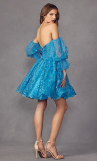 Puff-Sleeve Short Strapless A-Line Prom Dress 895