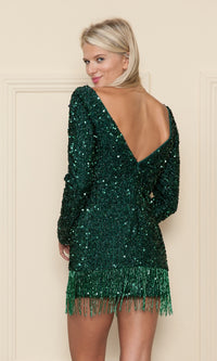 Sleeved Short Fringed Sequin Homecoming Dress 8966