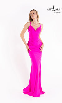 Sleek Long Ruched Prom Dress: Abby Paris 90173