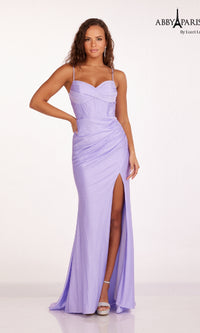 Ruched Corset Glitter Prom Dress: Abby Paris 90203