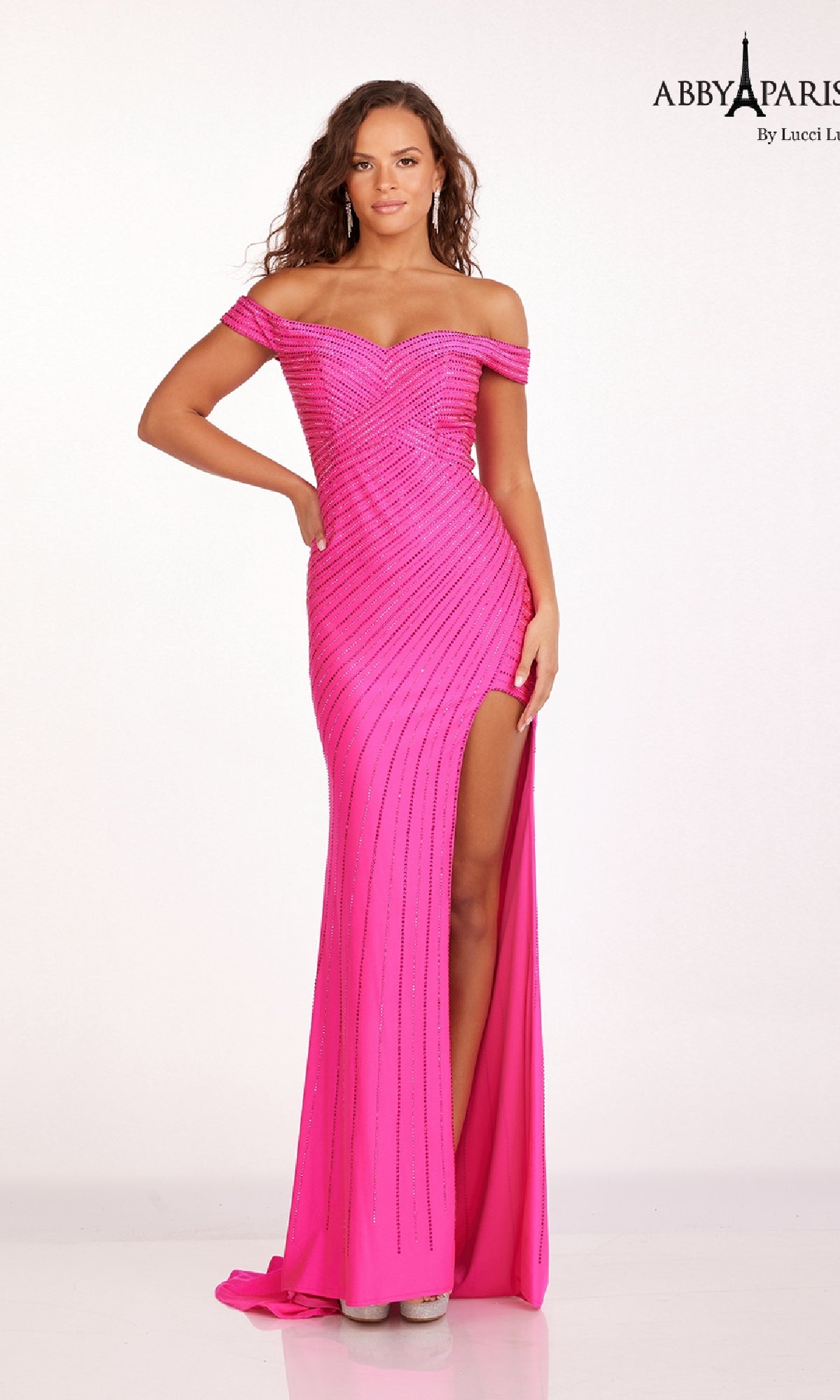 Off-the-Shoulder Beaded Prom Dress: Abby Paris 90214