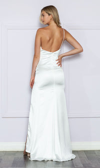 One-Shoulder Open-Back Long White Prom Dress 9030