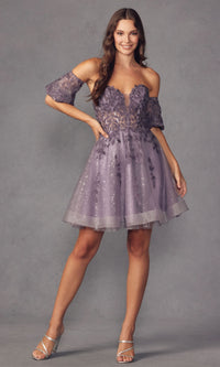 Bell-Sleeve Short Sweetheart Prom Dress 909