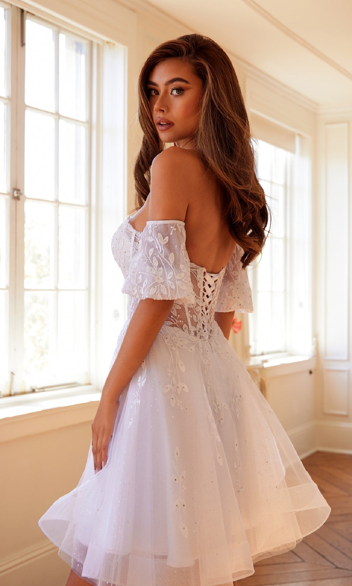 Short Sweetheart Prom Dress with Sleeves PromGirl