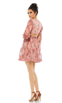 Long Sleeve Floral-Print Short Party Dress 9151