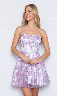 Glitter Floral-Print Short Homecoming Dress 9190