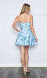 Glitter Floral-Print Short Homecoming Dress 9190