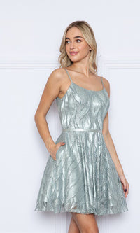 Glitter Short Homecoming Dress with Pockets 9196