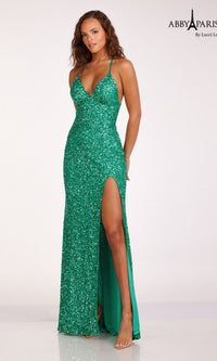 Backless Fitted Sequin Prom Dress: Abby Paris 92113