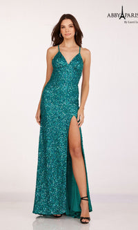 Backless Fitted Sequin Prom Dress: Abby Paris 92113