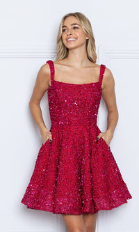 Sequin-Velvet Short Homecoming Party Dress 9214