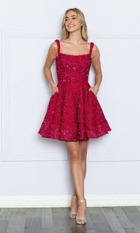 Sequin-Velvet Short Homecoming Party Dress 9214