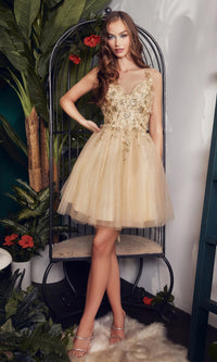 Metallic-Lace Short A-Line Homecoming Dress 9245